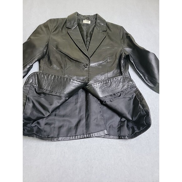 Brooks 346 Leather Jacket Womens 12 Black Two Button Pockets Soft Supple Preppy - Picture 8 of 13